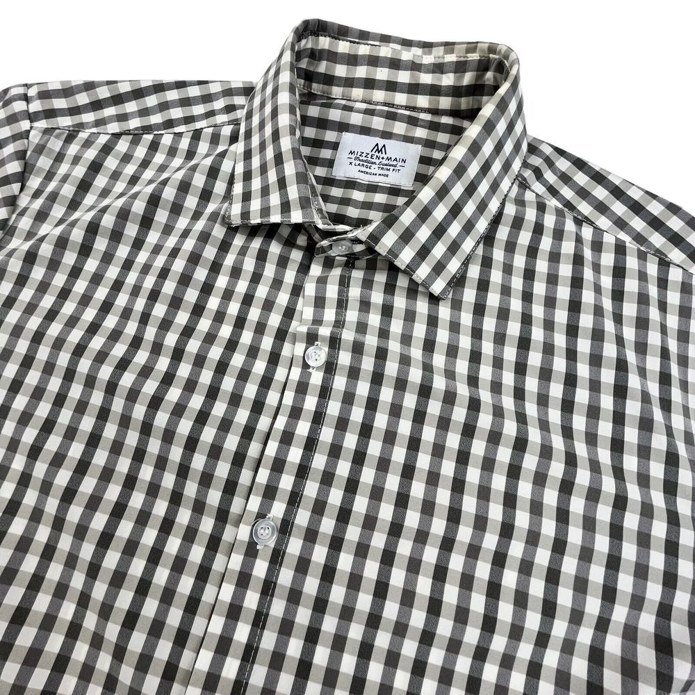 Mizzen + Main Shirt Men XL Gray Check Long Sleeve Collared Stretch Trim Fit